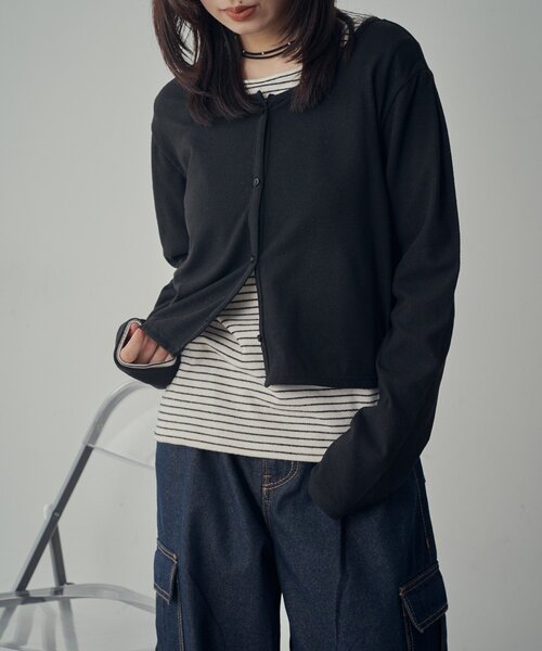 goocy(グーシー)の「【一枚で二役!】前後2WAYカットソーカーデ(Tシャツ/カットソー・レディース・ブラック/ライトグレー/グレー/ピンク・FREE)」の1枚目の写真