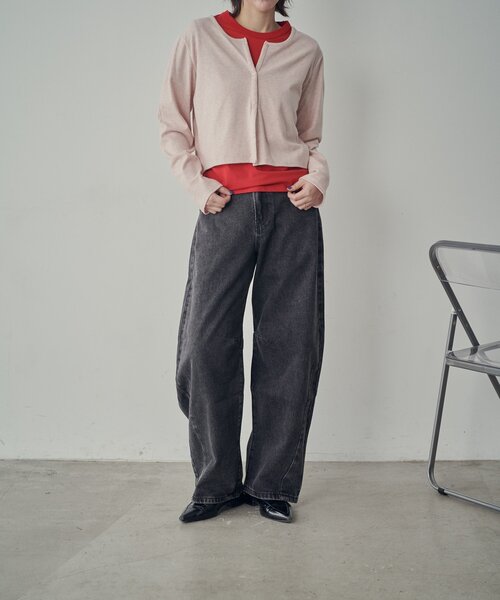 goocy(グーシー)の「【一枚で二役!】前後2WAYカットソーカーデ(Tシャツ/カットソー・レディース・ブラック/ライトグレー/グレー/ピンク・FREE)」の16枚目の写真