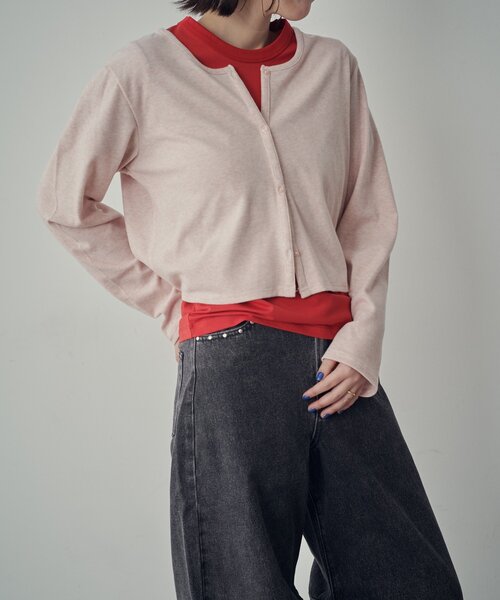 goocy(グーシー)の「【一枚で二役!】前後2WAYカットソーカーデ(Tシャツ/カットソー・レディース・ブラック/ライトグレー/グレー/ピンク・FREE)」の14枚目の写真