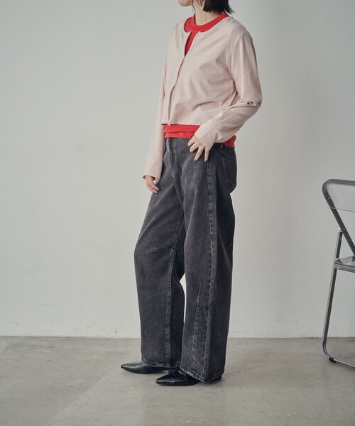 goocy(グーシー)の「【一枚で二役!】前後2WAYカットソーカーデ(Tシャツ/カットソー・レディース・ブラック/ライトグレー/グレー/ピンク・FREE)」の13枚目の写真