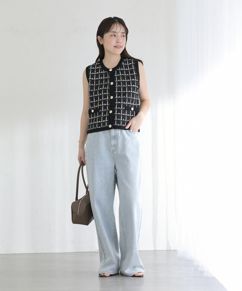 La TOTALITE(ラトータリテ)の「【洗える】TORRAZZO DONNA/トラッゾドンナ ツィードコットンベスト(ベスト・レディース・アイボリー/ブラック・FREE)」の3枚目の写真