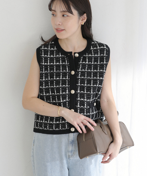 La TOTALITE(ラトータリテ)の「【洗える】TORRAZZO DONNA/トラッゾドンナ ツィードコットンベスト(ベスト・レディース・アイボリー/ブラック・FREE)」の5枚目の写真