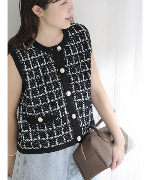 La TOTALITE(ラトータリテ)の「【洗える】TORRAZZO DONNA/トラッゾドンナ ツィードコットンベスト(ベスト・レディース・アイボリー/ブラック・FREE)」の6枚目の写真