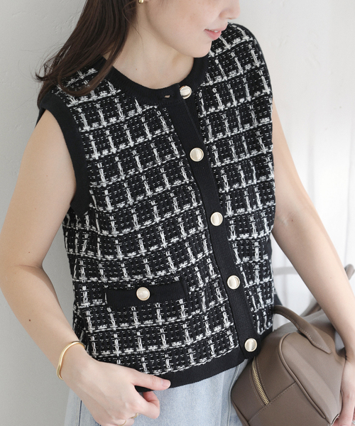 La TOTALITE(ラトータリテ)の「【洗える】TORRAZZO DONNA/トラッゾドンナ ツィードコットンベスト(ベスト・レディース・アイボリー/ブラック・FREE)」の7枚目の写真