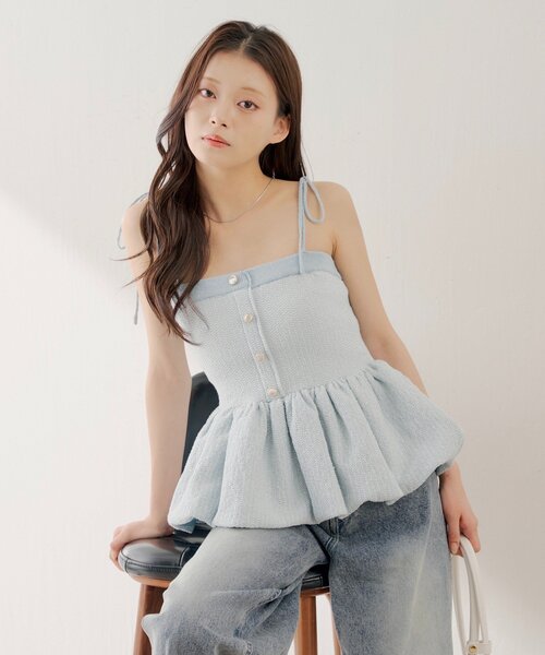 ペプラムニットベアトップス　chico WEB限定カラーあり】ペプラムニットベアトップス（ニット/セーター