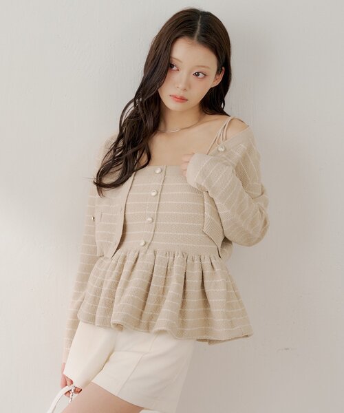 ペプラムニットベアトップス　chico WEB限定カラーあり】ペプラムニットベアトップス（ニット/セーター
