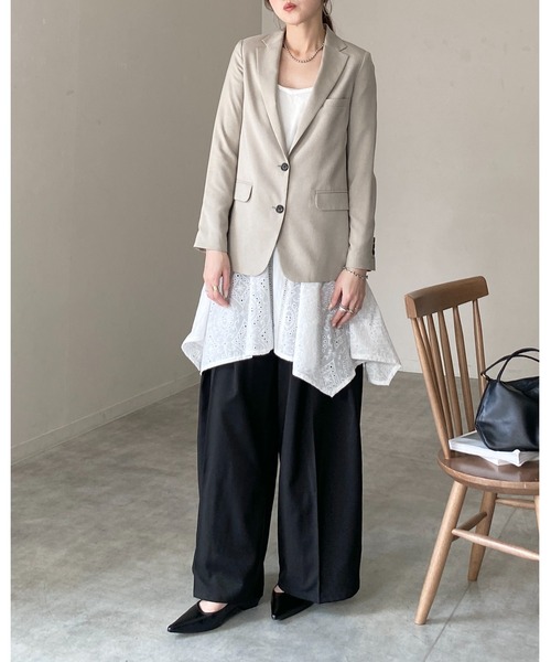 She's Closet(シーズクローゼット)の「アシンメトリー ロング丈 刺繍 カットワークレースキャミソール チュニック(キャミソール・レディース・ホワイト/ブラック・FREE)」の8枚目の写真