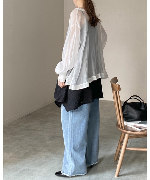 She's Closet(シーズクローゼット)の「アシンメトリー ロング丈 刺繍 カットワークレースキャミソール チュニック(キャミソール・レディース・ホワイト/ブラック・FREE)」の14枚目の写真