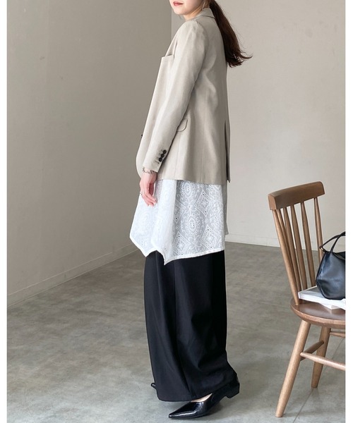 She's Closet(シーズクローゼット)の「アシンメトリー ロング丈 刺繍 カットワークレースキャミソール チュニック(キャミソール・レディース・ホワイト/ブラック・FREE)」の18枚目の写真