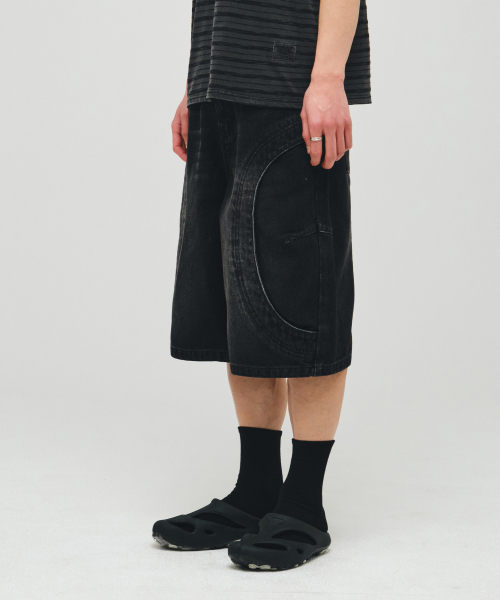 ECORR(エコル)の「ラウンドトリミングデニムハーフパンツ_ブラック(その他パンツ・メンズ・その他・1(M)/2(L)/3(XL))」の1枚目の写真