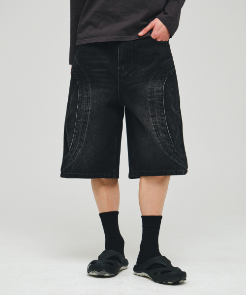 ECORR(エコル)の「ラウンドトリミングデニムハーフパンツ_ブラック(その他パンツ・メンズ・その他・1(M)/2(L)/3(XL))」の2枚目の写真