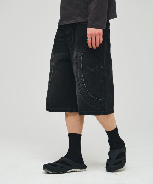 ECORR(エコル)の「ラウンドトリミングデニムハーフパンツ_ブラック(その他パンツ・メンズ・その他・1(M)/2(L)/3(XL))」の3枚目の写真