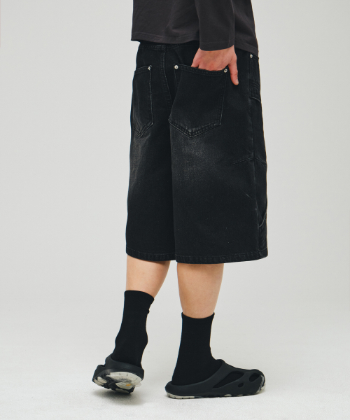 ECORR(エコル)の「ラウンドトリミングデニムハーフパンツ_ブラック(その他パンツ・メンズ・その他・1(M)/2(L)/3(XL))」の4枚目の写真