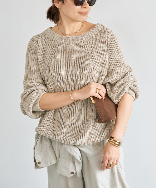 Deuxieme Classe（ドゥーズィエムクラス）の「*追加 Lily Linen アゼ プルオーバー（ニット/セーター・レディース・チャコールグレー/ベージュ/ホワイト・FREE）」の3枚目の写真