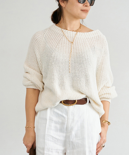 Deuxieme Classe（ドゥーズィエムクラス）の「*追加 Lily Linen アゼ プルオーバー（ニット/セーター・レディース・チャコールグレー/ベージュ/ホワイト・FREE）」の2枚目の写真