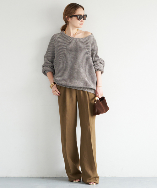 Deuxieme Classe（ドゥーズィエムクラス）の「*追加 Lily Linen アゼ プルオーバー（ニット/セーター・レディース・チャコールグレー/ベージュ/ホワイト・FREE）」の4枚目の写真