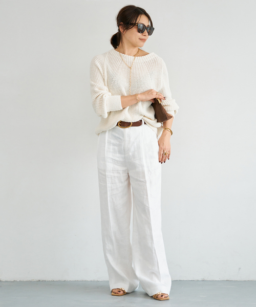 Deuxieme Classe（ドゥーズィエムクラス）の「*追加 Lily Linen アゼ プルオーバー（ニット/セーター・レディース・チャコールグレー/ベージュ/ホワイト・FREE）」の5枚目の写真