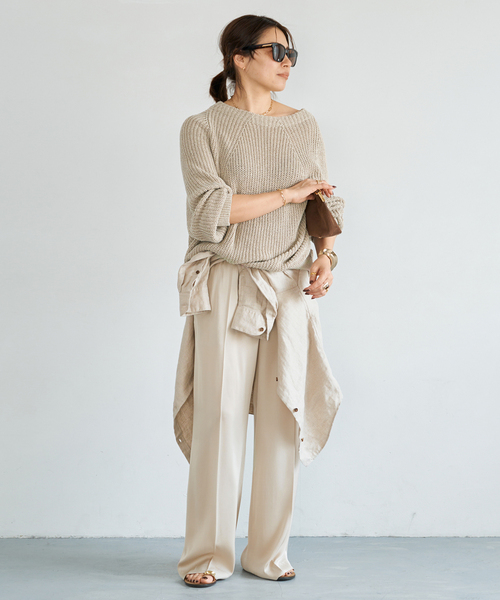 Deuxieme Classe（ドゥーズィエムクラス）の「*追加 Lily Linen アゼ プルオーバー（ニット/セーター・レディース・チャコールグレー/ベージュ/ホワイト・FREE）」の6枚目の写真