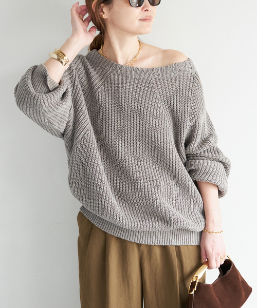 Deuxieme Classe（ドゥーズィエムクラス）の「*追加 Lily Linen アゼ プルオーバー（ニット/セーター・レディース・チャコールグレー/ベージュ/ホワイト・FREE）」の7枚目の写真