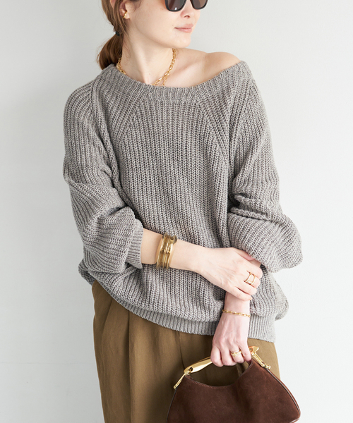 Deuxieme Classe（ドゥーズィエムクラス）の「*追加 Lily Linen アゼ プルオーバー（ニット/セーター・レディース・チャコールグレー/ベージュ/ホワイト・FREE）」の8枚目の写真