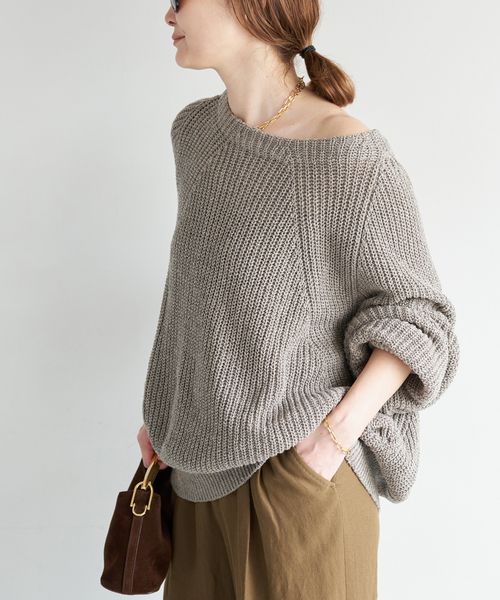 Deuxieme Classe（ドゥーズィエムクラス）の「*追加 Lily Linen アゼ プルオーバー（ニット/セーター・レディース・チャコールグレー/ベージュ/ホワイト・FREE）」の9枚目の写真