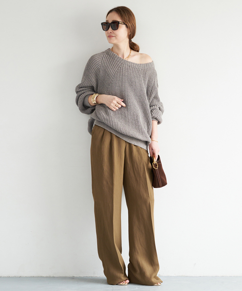 Deuxieme Classe（ドゥーズィエムクラス）の「*追加 Lily Linen アゼ プルオーバー（ニット/セーター・レディース・チャコールグレー/ベージュ/ホワイト・FREE）」の11枚目の写真