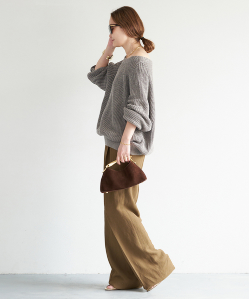 Deuxieme Classe（ドゥーズィエムクラス）の「*追加 Lily Linen アゼ プルオーバー（ニット/セーター・レディース・チャコールグレー/ベージュ/ホワイト・FREE）」の12枚目の写真