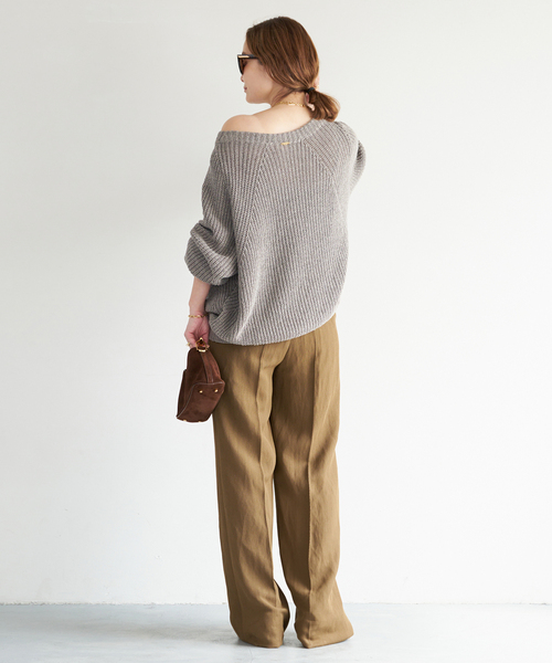 Deuxieme Classe（ドゥーズィエムクラス）の「*追加 Lily Linen アゼ プルオーバー（ニット/セーター・レディース・チャコールグレー/ベージュ/ホワイト・FREE）」の13枚目の写真