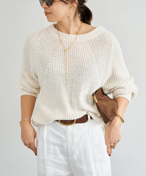 Deuxieme Classe（ドゥーズィエムクラス）の「*追加 Lily Linen アゼ プルオーバー（ニット/セーター・レディース・チャコールグレー/ベージュ/ホワイト・FREE）」の14枚目の写真