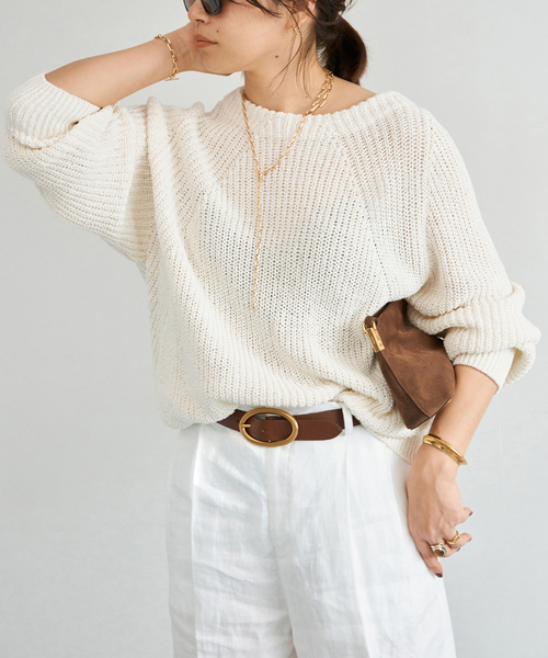 Deuxieme Classe（ドゥーズィエムクラス）の「*追加 Lily Linen アゼ プルオーバー（ニット/セーター・レディース・チャコールグレー/ベージュ/ホワイト・FREE）」の15枚目の写真