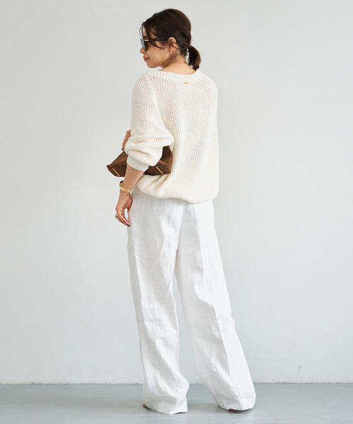 Deuxieme Classe（ドゥーズィエムクラス）の「*追加 Lily Linen アゼ プルオーバー（ニット/セーター・レディース・チャコールグレー/ベージュ/ホワイト・FREE）」の19枚目の写真