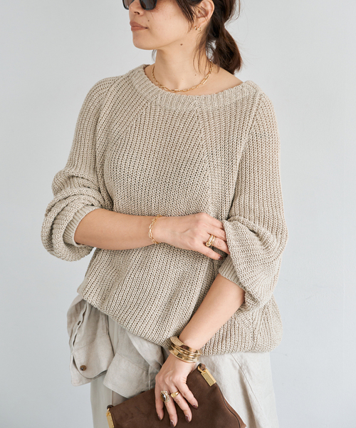 Deuxieme Classe（ドゥーズィエムクラス）の「*追加 Lily Linen アゼ プルオーバー（ニット/セーター・レディース・チャコールグレー/ベージュ/ホワイト・FREE）」の20枚目の写真