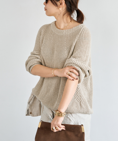 Deuxieme Classe（ドゥーズィエムクラス）の「*追加 Lily Linen アゼ プルオーバー（ニット/セーター・レディース・チャコールグレー/ベージュ/ホワイト・FREE）」の21枚目の写真