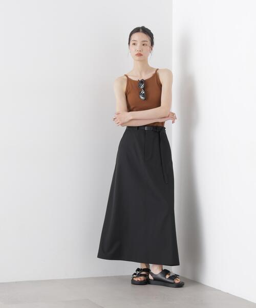 NANO universe（ナノユニバース）の「多機能2wayストレッチ ベルテッドセミフレアマキシスカート(セットアップ可)（スカート・レディース・ネイビー/ブラック/ベージュ・FREE）」の19枚目の写真