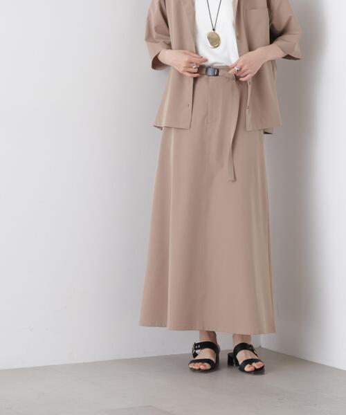 NANO universe（ナノユニバース）の「多機能2wayストレッチ ベルテッドセミフレアマキシスカート(セットアップ可)（スカート・レディース・ネイビー/ブラック/ベージュ・FREE）」の4枚目の写真