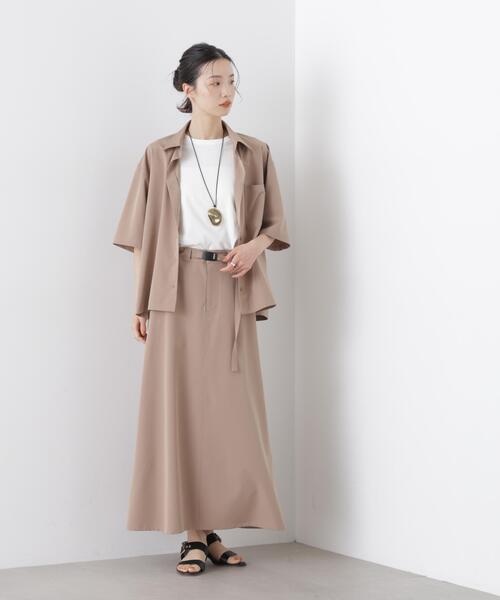 NANO universe（ナノユニバース）の「多機能2wayストレッチ ベルテッドセミフレアマキシスカート(セットアップ可)（スカート・レディース・ネイビー/ブラック/ベージュ・FREE）」の6枚目の写真