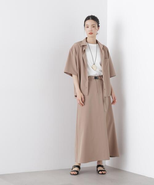 NANO universe（ナノユニバース）の「多機能2wayストレッチ ベルテッドセミフレアマキシスカート(セットアップ可)（スカート・レディース・ネイビー/ブラック/ベージュ・FREE）」の7枚目の写真