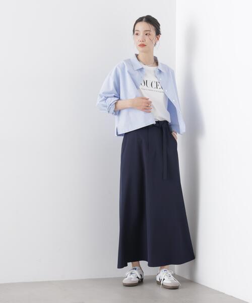 NANO universe（ナノユニバース）の「多機能2wayストレッチ ベルテッドセミフレアマキシスカート(セットアップ可)（スカート・レディース・ネイビー/ブラック/ベージュ・FREE）」の13枚目の写真