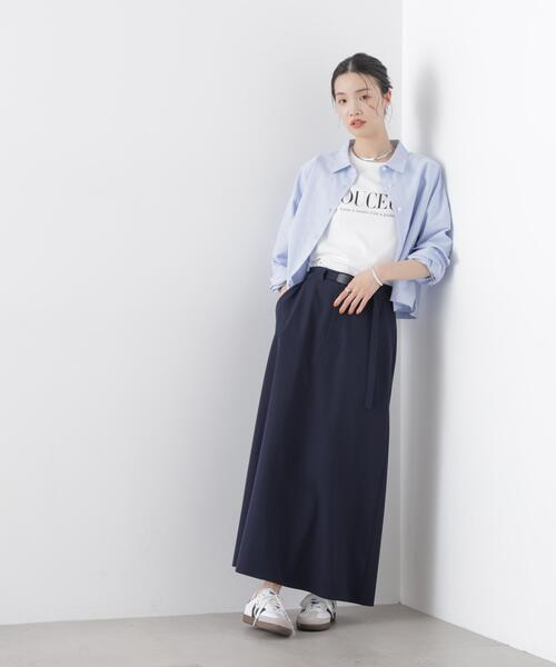 NANO universe（ナノユニバース）の「多機能2wayストレッチ ベルテッドセミフレアマキシスカート(セットアップ可)（スカート・レディース・ネイビー/ブラック/ベージュ・FREE）」の14枚目の写真