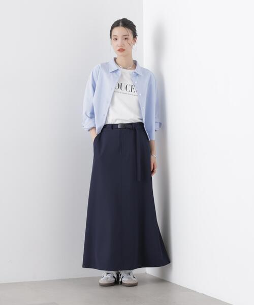 NANO universe（ナノユニバース）の「多機能2wayストレッチ ベルテッドセミフレアマキシスカート(セットアップ可)（スカート・レディース・ネイビー/ブラック/ベージュ・FREE）」の15枚目の写真