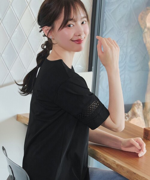 Tiaclasse(ティアクラッセ)の「「サマケア」レーススリーブトップス(Tシャツ/カットソー・レディース・ブラック/オフホワイト/グリーン・M/L)」の19枚目の写真