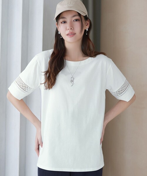 Tiaclasse(ティアクラッセ)の「「サマケア」レーススリーブトップス(Tシャツ/カットソー・レディース・ブラック/オフホワイト/グリーン・M/L)」の17枚目の写真