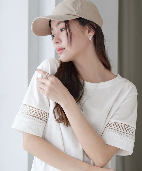 Tiaclasse(ティアクラッセ)の「「サマケア」レーススリーブトップス(Tシャツ/カットソー・レディース・ブラック/オフホワイト/グリーン・M/L)」の15枚目の写真