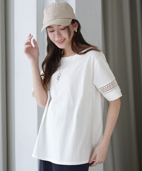 Tiaclasse(ティアクラッセ)の「「サマケア」レーススリーブトップス(Tシャツ/カットソー・レディース・ブラック/オフホワイト/グリーン・M/L)」の13枚目の写真
