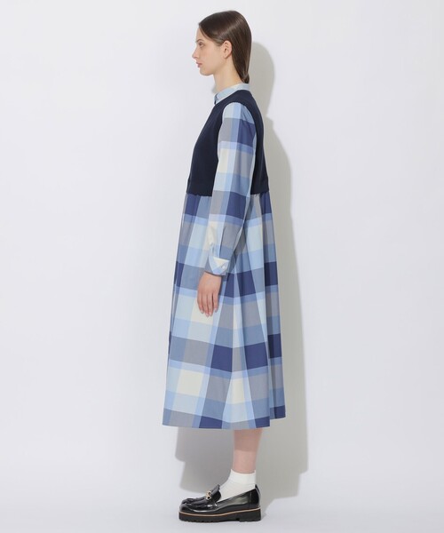 BLUE LABEL CRESTBRIDGE(ブルーレーベルクレストブリッジ)の「【WEB限定】クレストブリッジチェックニットコンビドレス(ワンピース・レディース・パープル系その他4/ブルー系その他2・38/36)」の3枚目の写真