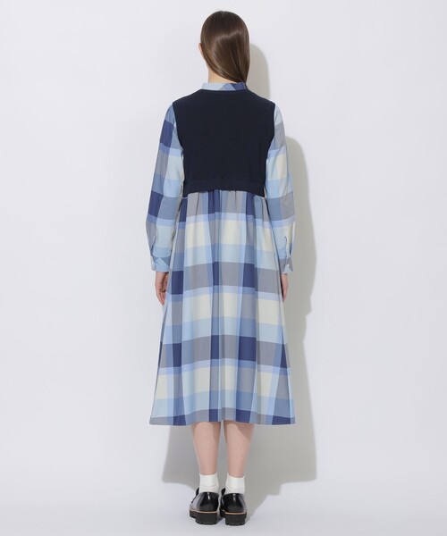 BLUE LABEL CRESTBRIDGE(ブルーレーベルクレストブリッジ)の「【WEB限定】クレストブリッジチェックニットコンビドレス(ワンピース・レディース・パープル系その他4/ブルー系その他2・38/36)」の4枚目の写真