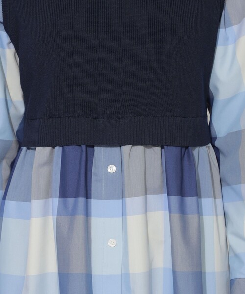 BLUE LABEL CRESTBRIDGE(ブルーレーベルクレストブリッジ)の「【WEB限定】クレストブリッジチェックニットコンビドレス(ワンピース・レディース・パープル系その他4/ブルー系その他2・38/36)」の5枚目の写真