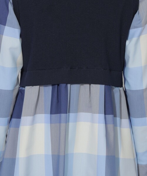 BLUE LABEL CRESTBRIDGE(ブルーレーベルクレストブリッジ)の「【WEB限定】クレストブリッジチェックニットコンビドレス(ワンピース・レディース・パープル系その他4/ブルー系その他2・38/36)」の6枚目の写真