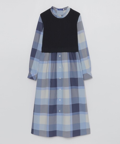 BLUE LABEL CRESTBRIDGE(ブルーレーベルクレストブリッジ)の「【WEB限定】クレストブリッジチェックニットコンビドレス(ワンピース・レディース・パープル系その他4/ブルー系その他2・38/36)」の9枚目の写真