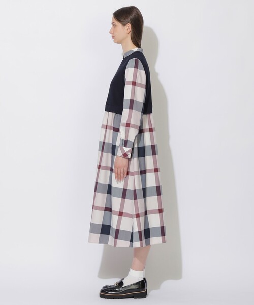 BLUE LABEL CRESTBRIDGE(ブルーレーベルクレストブリッジ)の「【WEB限定】クレストブリッジチェックニットコンビドレス(ワンピース・レディース・パープル系その他4/ブルー系その他2・38/36)」の10枚目の写真